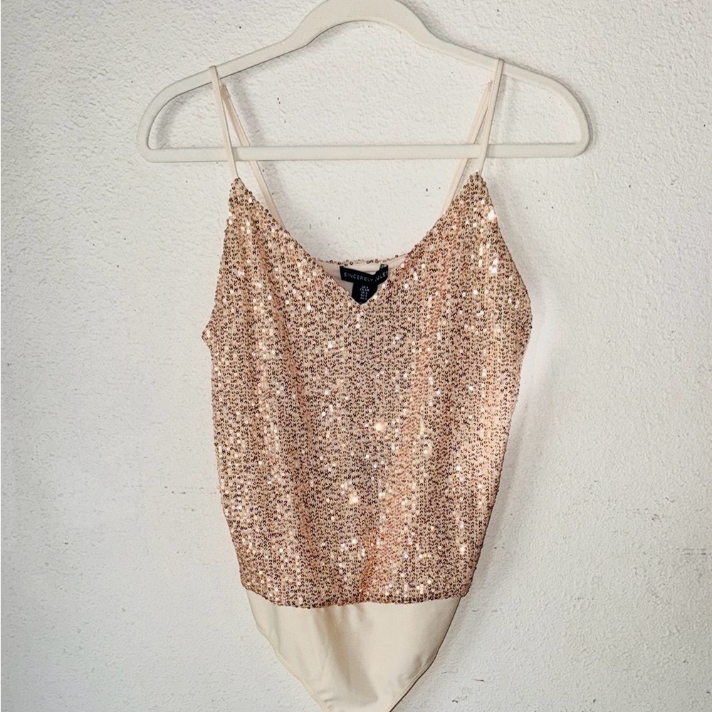 Sincerely Jules Gold Sequin Sleeveless Bodysuit NWT